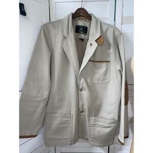 Vintage Orvis Zambezi Leather Trim Blazer Men’s Medium Large Beige Hunting Field